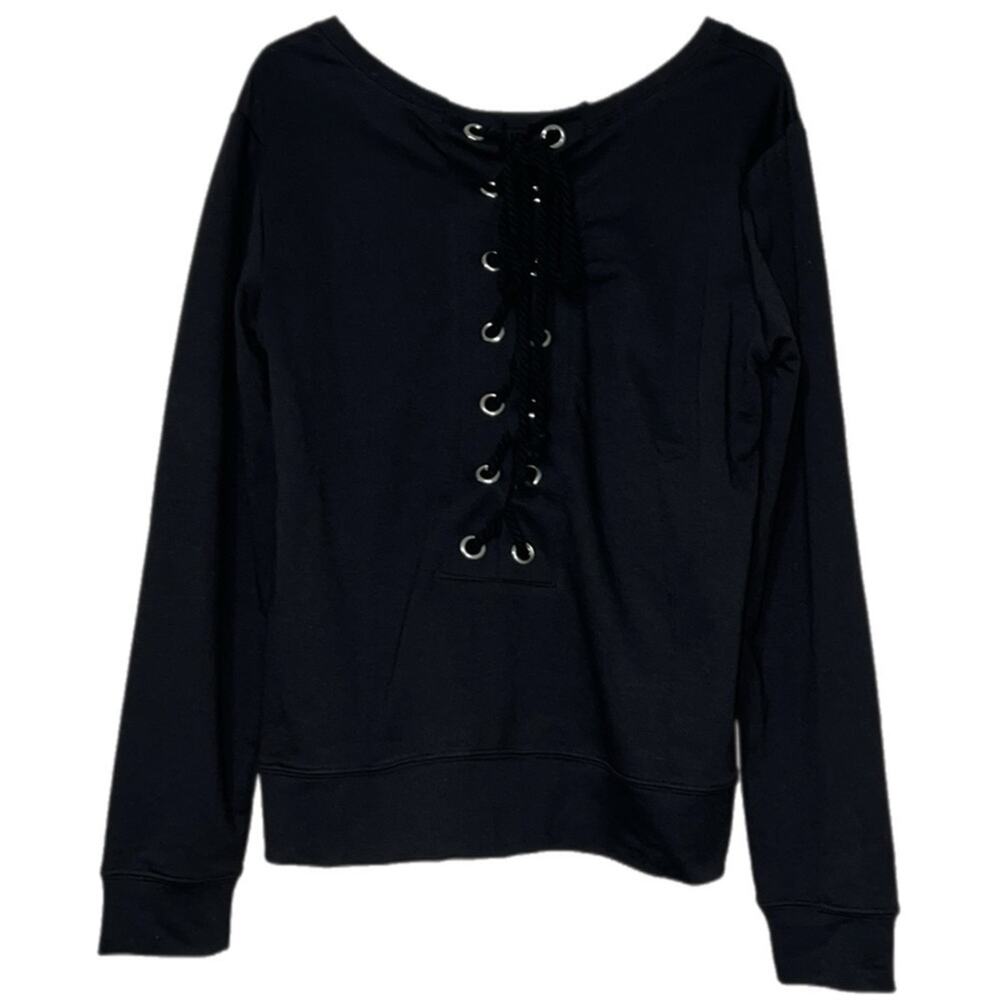 AXIS women's size small pullover black long sleeve top lace up back